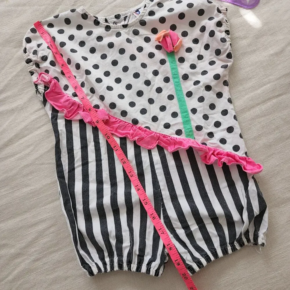Vintage Polka Dot Stripe Constrast Romper 24 months